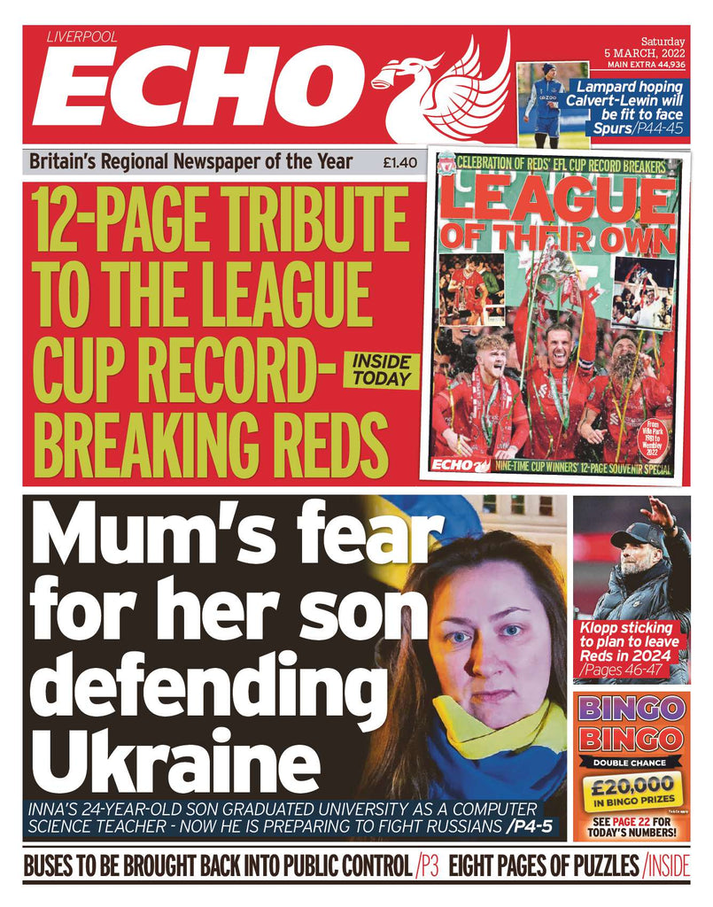 Liverpool Echo 5th March - CARABAO CUP WINNERS 2022 - LIVERPOOL VS CHELSEA