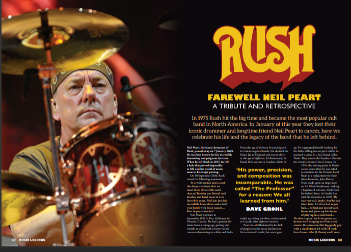 UK Music Legends Magazine #6 Neil Peart (Rush) Special Tribute Feature