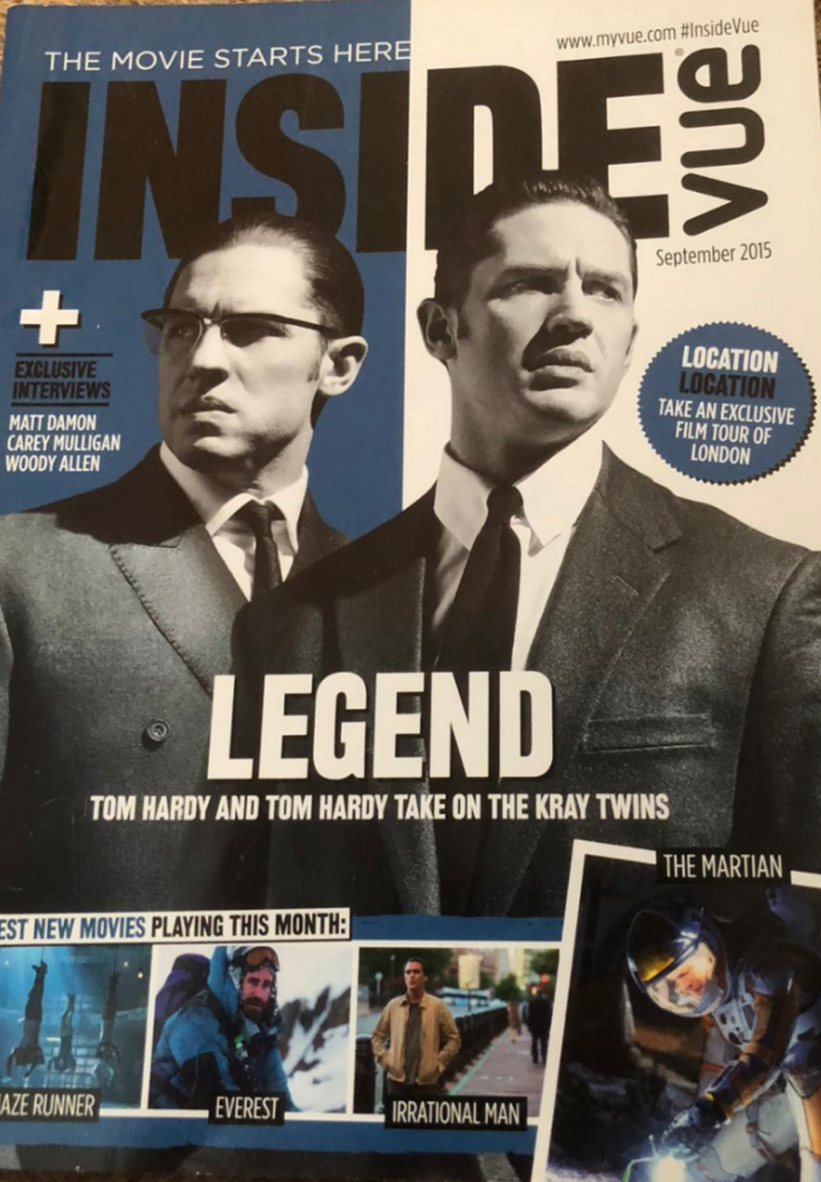 UK Vue Magazine September 2015 Legend Tom Hardy