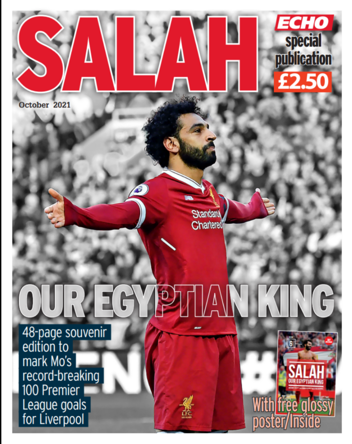 Liverpool FC - Mo Salah Liverpool Echo 48 Page Souvenir October 2021 + Free Poster
