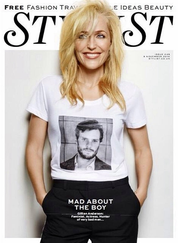 GILLIAN ANDERSON on Jamie Dornan Photo Cover interview STYLIST MAGAZINE 2014