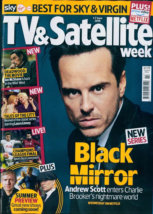 UK TV & Satellite Magazine 1 June 2019: ANDREW SCOTT (Black Mirror) Cover Interview