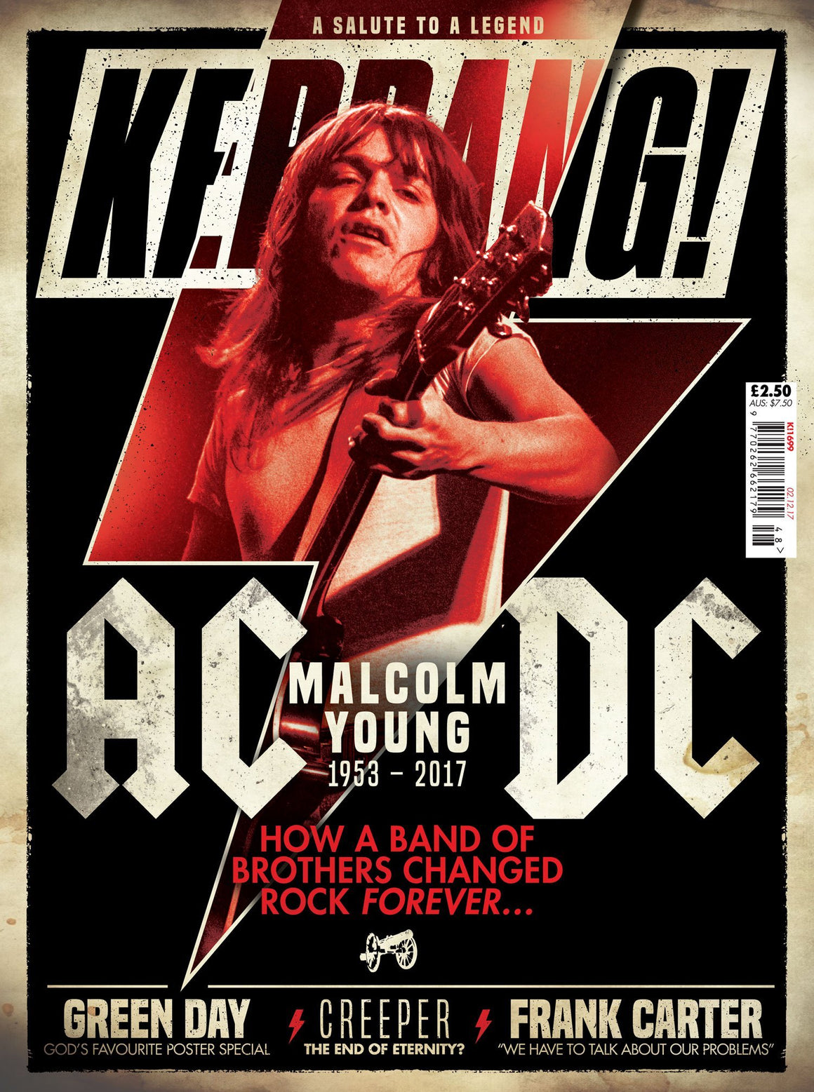 Malcolm Young on the cover of Kerrang! Magazine