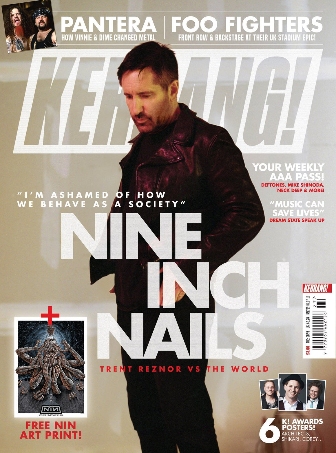 Kerrang! Magazine July 4 2018 Trent Reznor Nine Inch Nail & Free NIN Art Print Foo Fighters