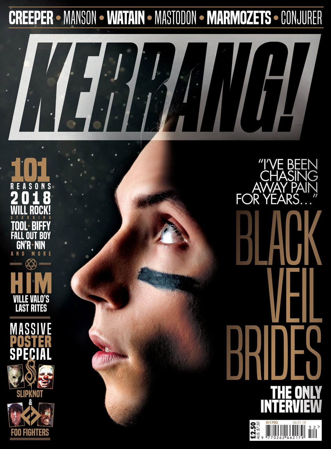 Kerrang! Magazine 6th January 2018 Black Veil Brides Ville Valo Him