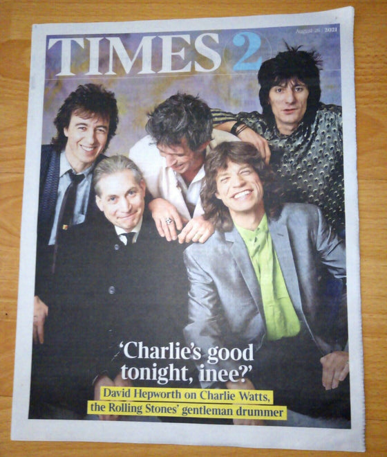 The Times Newspaper 26th August 2021 Charlie Watts Tribute Rolling Stones