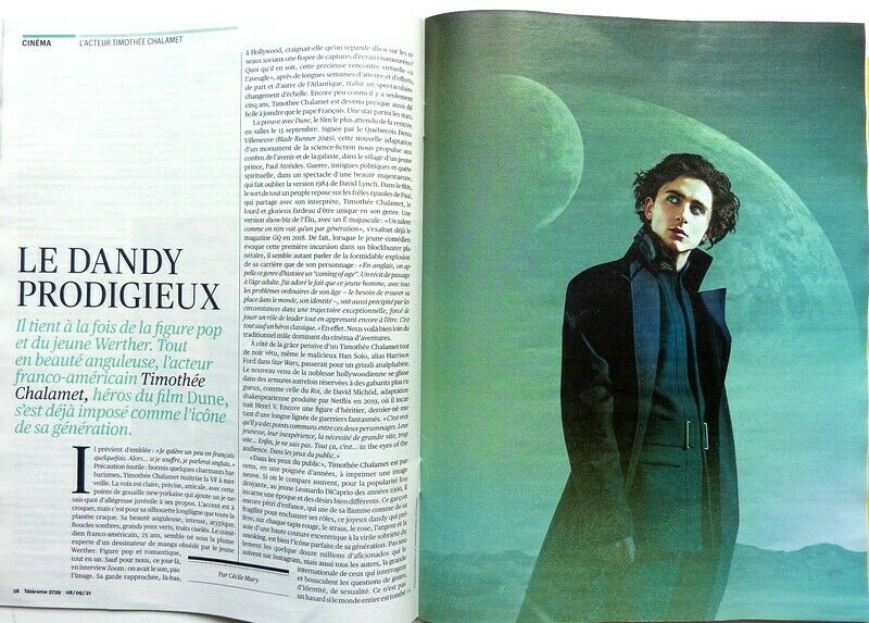 French Telerama magazine 09/2021: TIMOTHEE CHALAMET COVER FEATURE