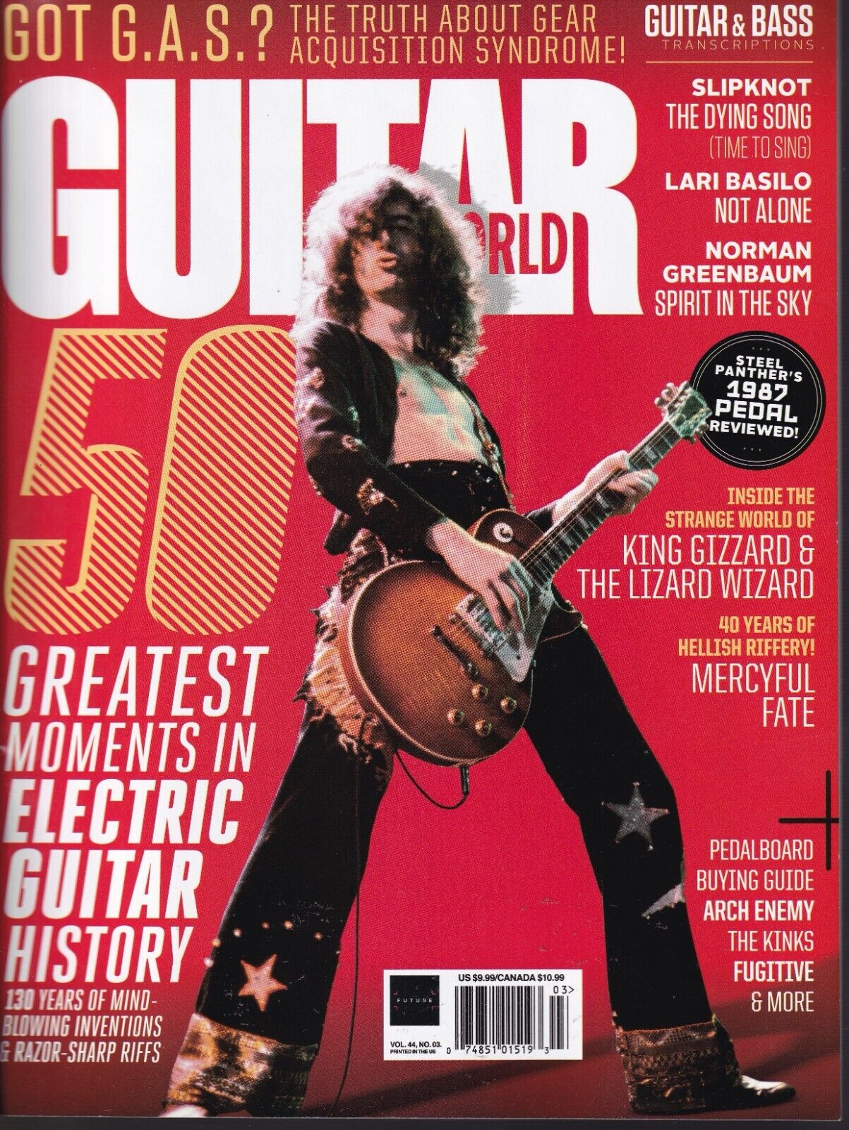 jimmy page gear Guitar World March 2023 Jimmy Page Led Zeppelin 50 Greatest Moments