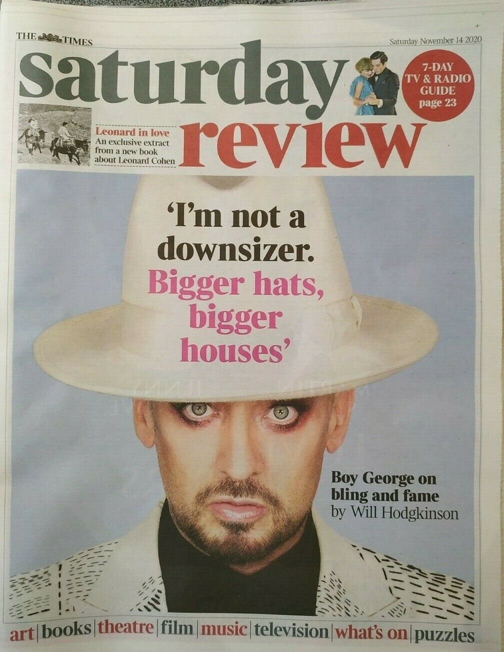 UK Times Review NOV 2020: BOY GEORGE Culture Club Cover Feature
