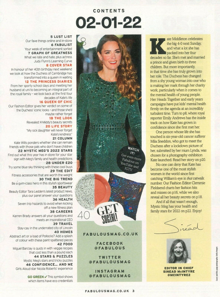 FABULOUS Magazine 02/01/2022 Kate Middleton At 40