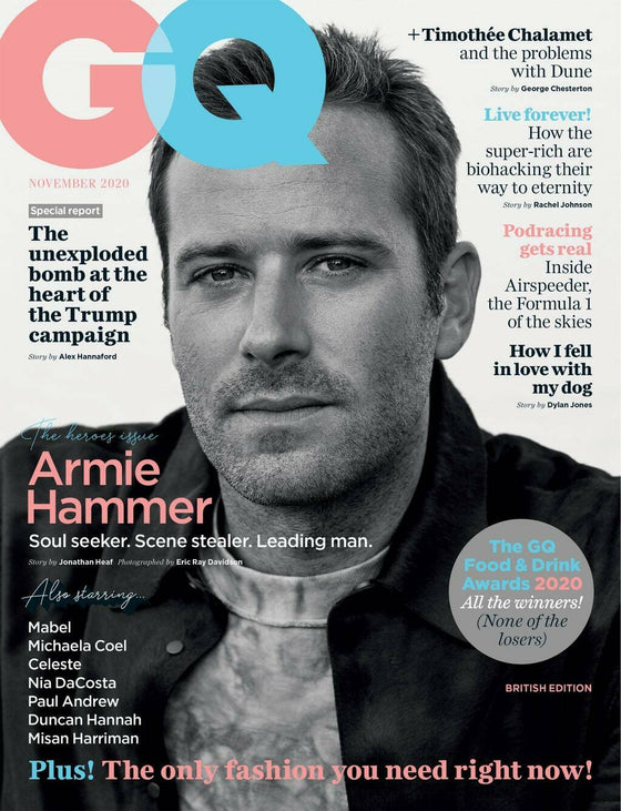 UK British GQ Mag November 2020: ARMIE HAMMER COVER & FEATURE Timothee Chalamet