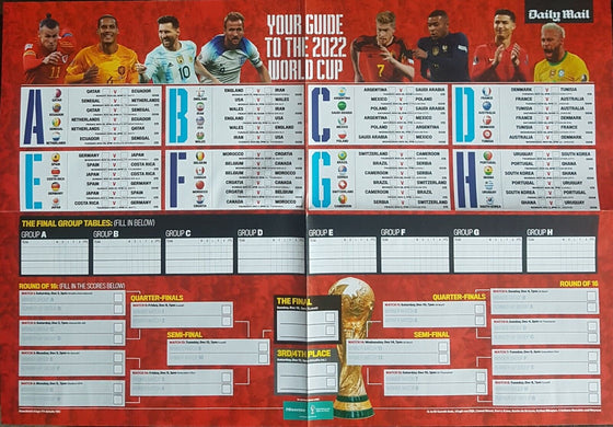 THE DAILY MAIL - QATAR 2022 WORLD CUP WALLCHART / TV GUIDE - DOUBLE SIDED - NEW