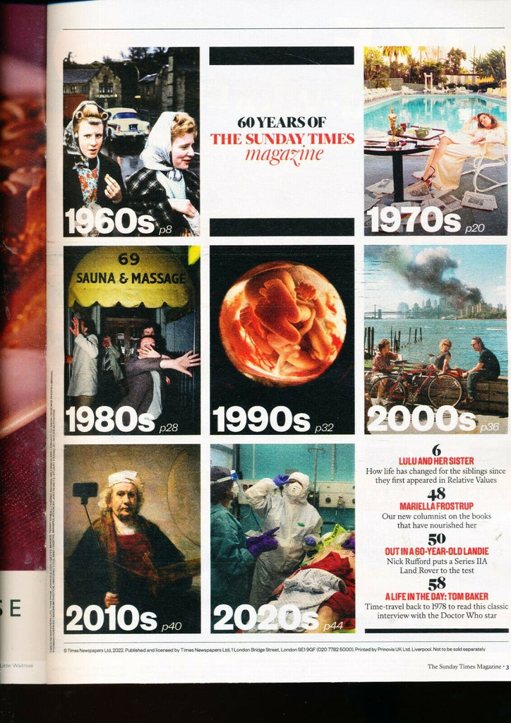 SUNDAY TIMES Mag 06/02/2022 at 60 Marilyn Monroe David Bowie Tom Baker Lulu