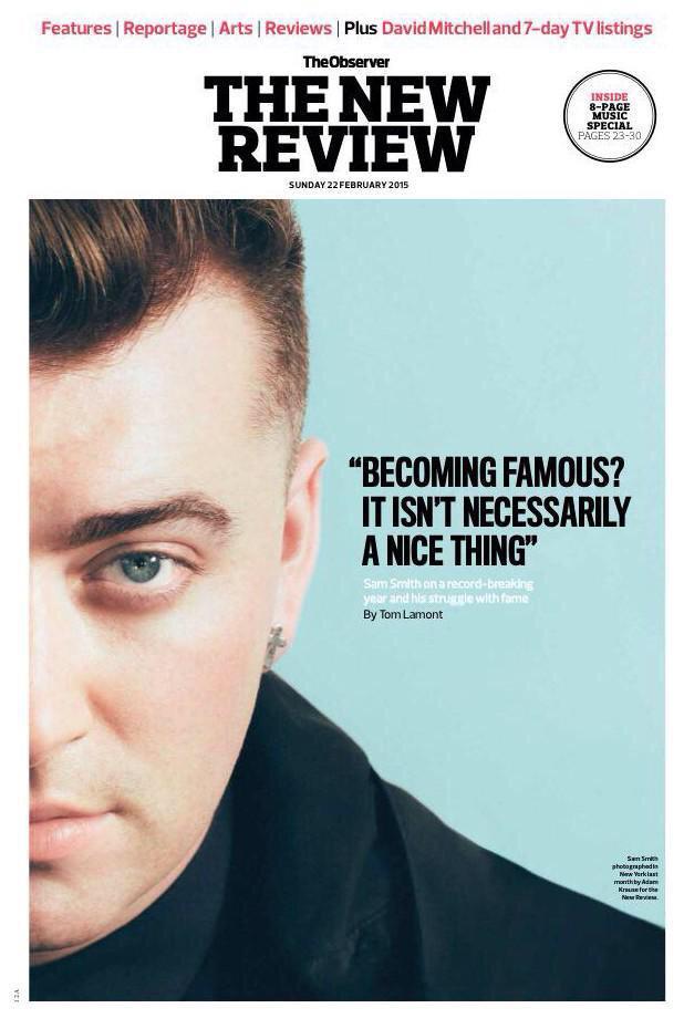 SAM SMITH PHOTO COVER INTERVIEW OBSERVER FEB 2015 SYLVIE GUILLEM DAVID DUCHOVNY