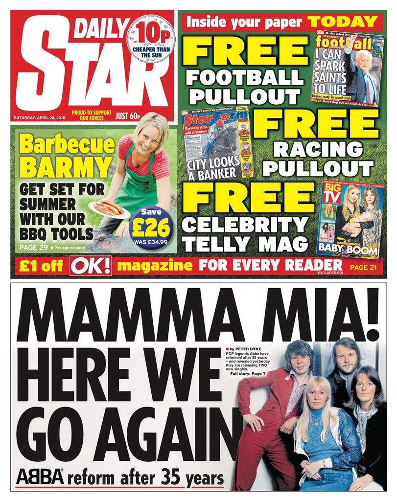 The Daily Star Newspaper 28th April 2018 Abba Reform Cover Story