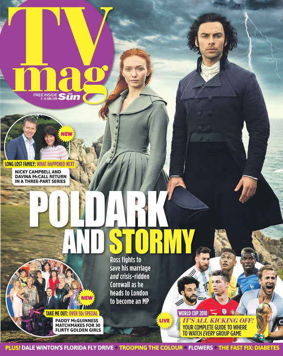 Sun TV Magazine June 2018: Aidan Turner Eleanor Tomlinson Poldark Series 4 Cover